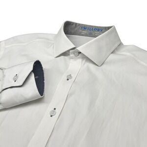 Twillory‎ Performance Dress Shirt Men 17 34-35 White Trim Fit Skull Cuff Accent